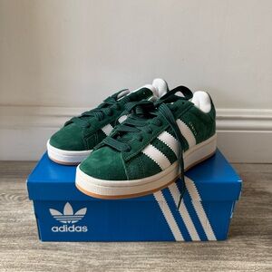 Adidas Kids Forest Green Sneakers with White Stripes